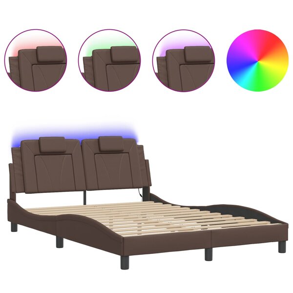vidaXL Cadre de lit avec LED sans matelas marron 140x190 cm