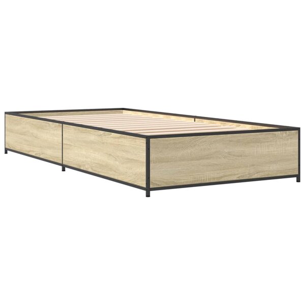 vidaXL Cadre de lit chêne sonoma 100x200 cm bois d'ingénierie et métal