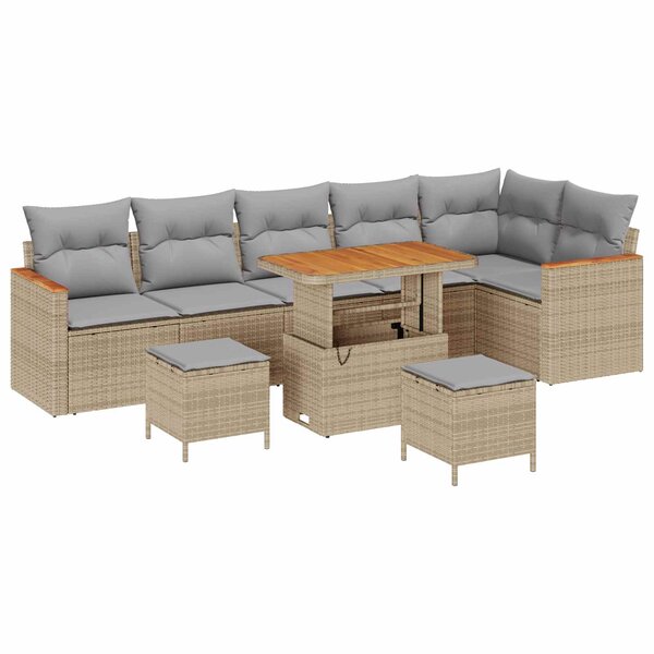 vidaXL Ensemble de canapé de jardin 9 Pièces Beige polyrotin