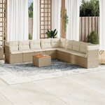 vidaXL Salon de jardin avec coussins 10 Pièces beige résine tressée