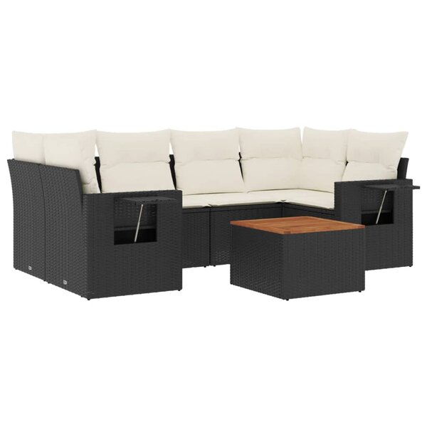 vidaXL Salon de jardin 7 Pièces avec coussins noir résine tressée