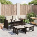 vidaXL Salon de jardin avec coussins 4 Pièces marron résine tressée verre