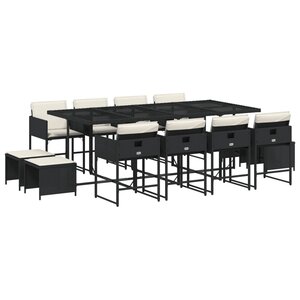 vidaXL Ensemble à manger de jardin 13 Pièces coussins noir résine tressée