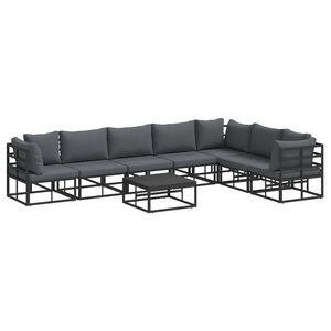 vidaXL Ensemble de canapé de jardin avec coussin 8 Pièces Noir Aluminium