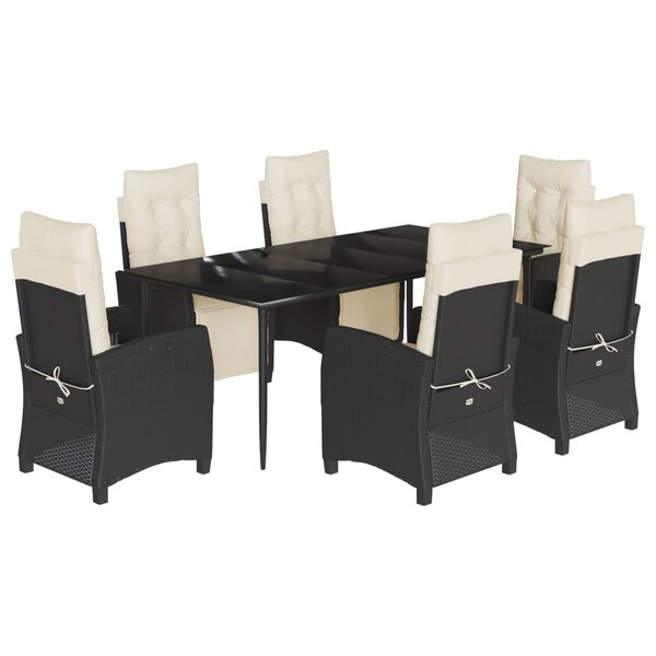 vidaXL Ensemble à manger de jardin coussins 7Pièces Noir Résine tressée