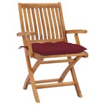 vidaXL Chaises de jardin lot de 2 coussins rouge bordeaux Teck massif
