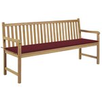 vidaXL Banc de jardin avec coussin bordeaux 175 cm Bois de teck massif