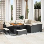 vidaXL Ensemble de canapé de jardin avec coussin 12 Pièces Noir et crème
