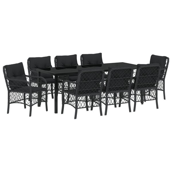 vidaXL Ensemble de salle à manger de jardin 9 pièces avec coussins Noir Poly Rattan