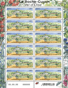 Feuille de 12 timbres - La Roche Guyon - Val d'Oise - Lettre verte