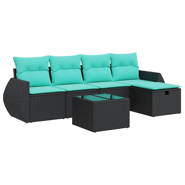 vidaXL Salon de jardin 6 Pièces avec coussins noir résine tressée