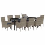 vidaXL Ensemble table et chaises avec coussin 9 Pièces Gris Rotin PE
