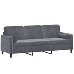 vidaXL Canapé 3 places avec oreillers gris foncé 180 cm velours
