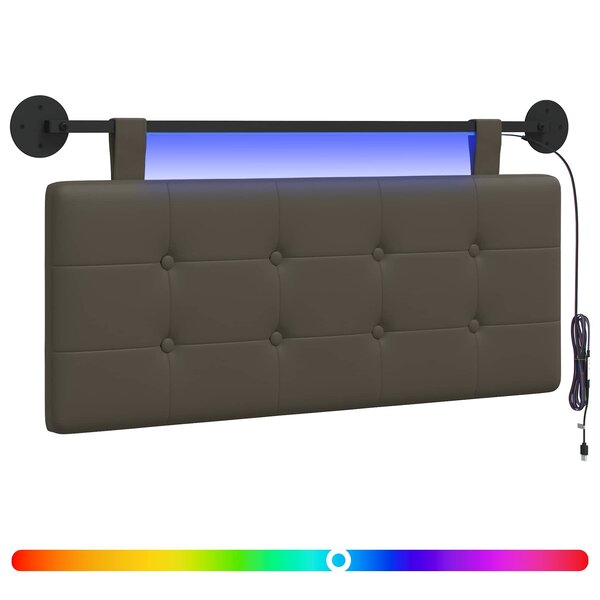 vidaXL Tête de lit suspendue Avec lumière LED Gris Simili cuir