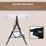 Balancelle de jardin 3 places toit inclinaison réglable coussins assise et dossier 1 72L x 1 1l x 1 52H m acier noir polyester blanc