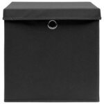 vidaXL Boîtes de rangement avec couvercle 10 Pièces Noir 32x32x32cm Tissu