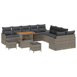 vidaXL Ensemble de canapé de jardin avec coussin 13 Pièces Gris