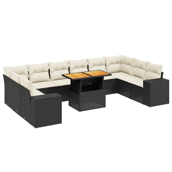 vidaXL Salon de jardin 11 Pièces avec coussins noir résine tressée