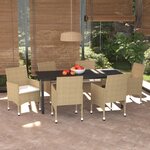 vidaXL Ensemble à manger de jardin et coussins 7 Pièces Poly rotin Beige
