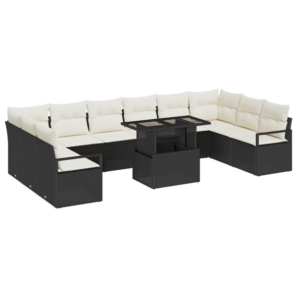 Ensemble de Canapé de Jardin de 11 Pièces avec Coussins en Rattan Poly Noir