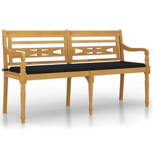 vidaXL Banc Batavia avec coussin noir 150 cm Bois de teck massif