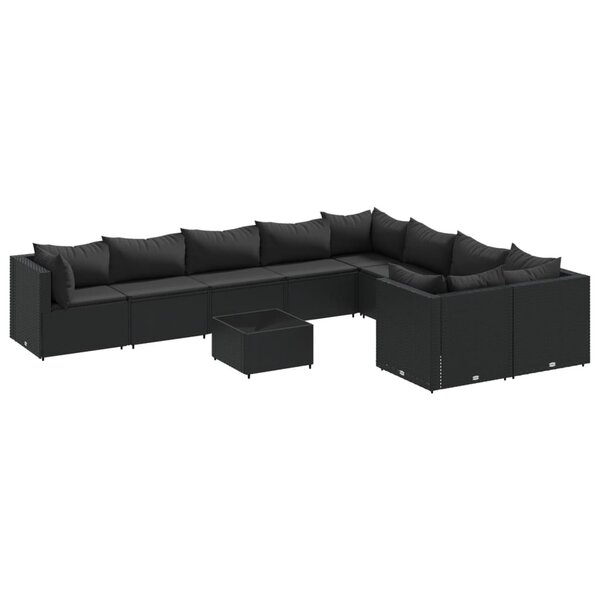 vidaXL Salon de jardin 10 Pièces avec coussins noir résine tressée
