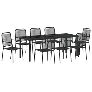 vidaXL Ensemble de salle à manger pour jardin 9 Pièces Noir