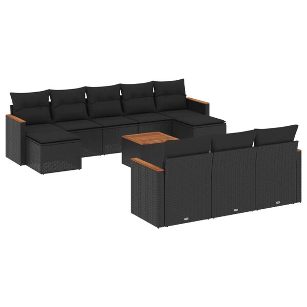 vidaXL Salon de jardin 11 Pièces avec coussins noir résine tressée