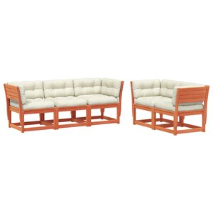 vidaXL Salon de jardin 5 Pièces avec coussins cire marron bois pin massif