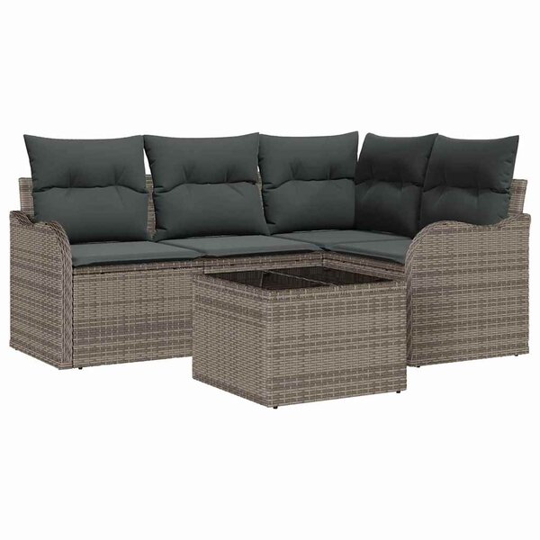 vidaXL Ensemble de canapé de jardin avec coussin 5 Pièces Gris Poly rotin