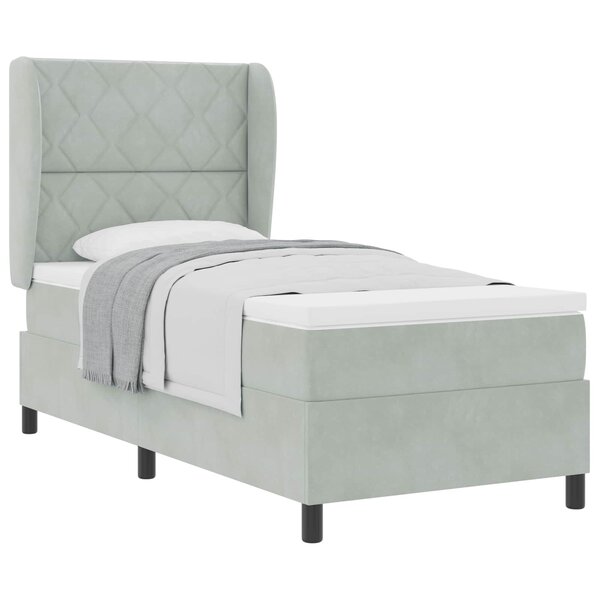 vidaXL Lit à ressorts avec matelas Gris clair 190 x 90 cm Polyester