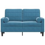 vidaXL Canapé 2 places avec oreillers décoratifs bleu 120 cm velours