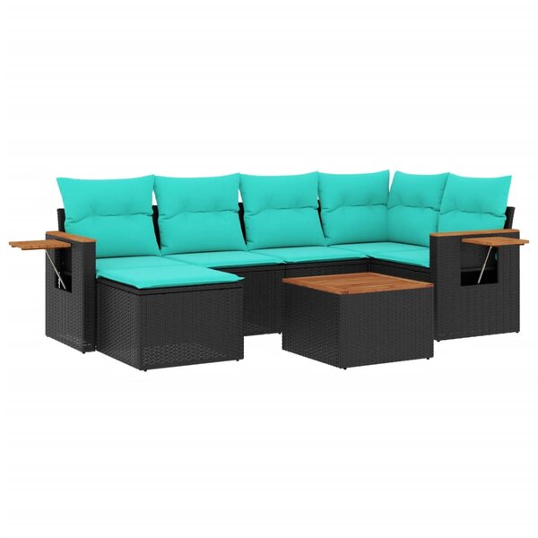 vidaXL Salon de jardin 7 Pièces avec coussins noir résine tressée