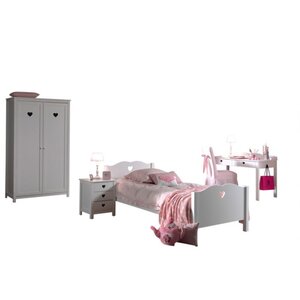 AMORI Lit simple 90x200cm + Table de chevet + Bureau + Armoire 2 portes