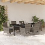 Ensemble de salle à manger de jardin 7 pièces avec coussins en poly rattan gris vidaXL