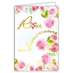 69-3105 Carte Anniversaire pour Fille Femme La Vie en Rose Cœur Fleurs peintes à l'Aquarelle Champêtre - Finitions Dorure Or Doré + Gaufrage en Relief +1 Enveloppe Format 12x17cm - Fabriqué en Europe