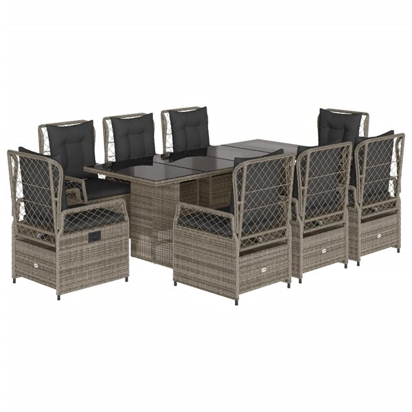 vidaXL Ensemble à manger de jardin 9 Pièces coussins gris résine tressée