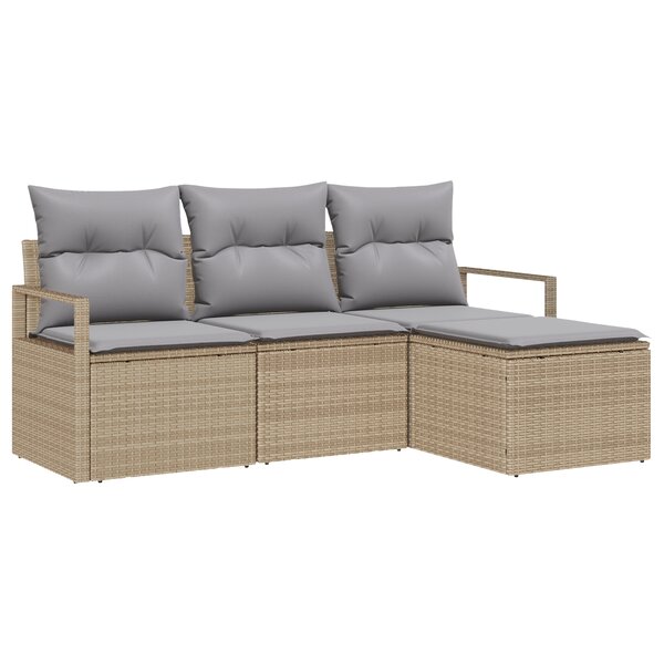 Ensemble de Canapé de Jardin 4 Pièces avec Coussins en Poly Rattan Beige
