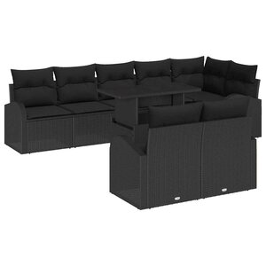 vidaXL Ensemble de canapé de jardin avec stockage 9 Pièces Noir polyrotin