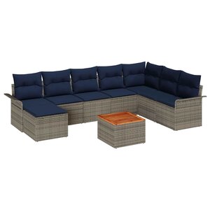 vidaXL Ensemble de canapé de jardin 9 Pièces Gris et bleu marine