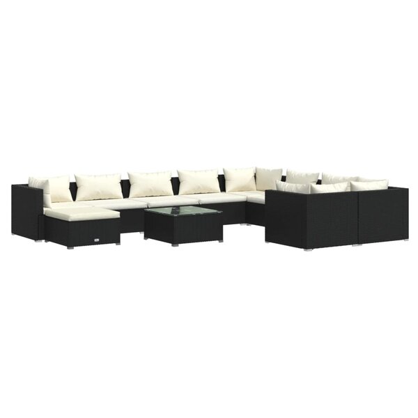 Salon de jardin meuble d'extérieur ensemble de mobilier 11 pièces avec coussins résine tressée noir 02_0015447