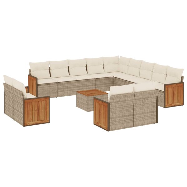 vidaXL Salon de jardin avec coussins 14 Pièces beige résine tressée