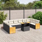 vidaXL Salon de jardin 11 Pièces avec coussins noir résine tressée
