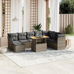 vidaXL Salon de jardin 9 Pièces avec coussins gris résine tressée