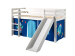 PINO Lit mezzanine avec toboggan +  Rideau de lit Astro pour lit mi-hauteur