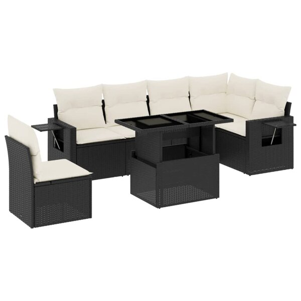 vidaXL Salon de jardin 7 Pièces avec coussins noir résine tressée