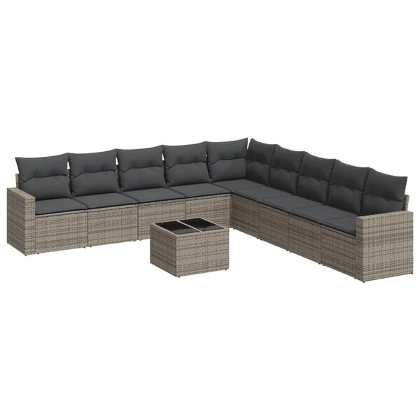 vidaXL Salon de jardin avec coussins 10 Pièces gris résine tressée
