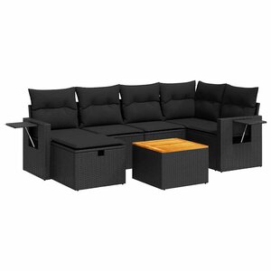 vidaXL Salon de jardin 7 Pièces avec coussins noir résine tressée