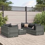 vidaXL Salon de jardin 6 Pièces avec coussins Gris Résine tressée