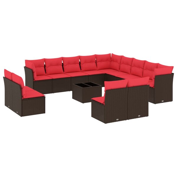 vidaXL Salon de jardin avec coussins 14 Pièces marron résine tressée